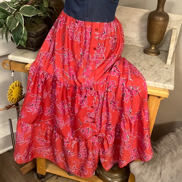 Band of Gypsies Denim and Red Floral Maxi Dress - Picture 3 of 11